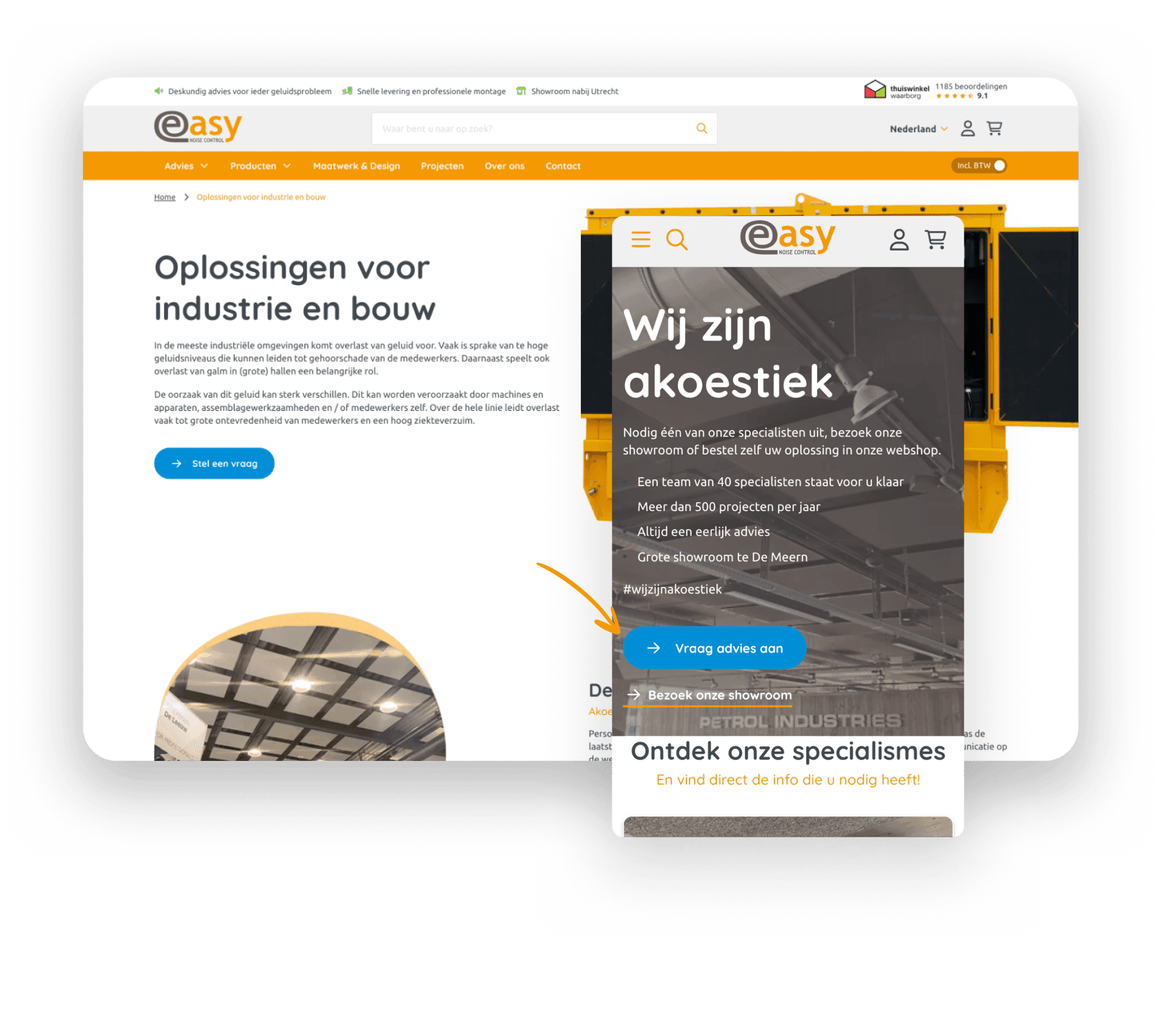 EASY Noise Control desktop en mobiele weergave